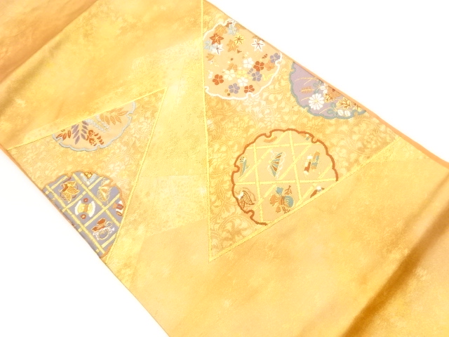 JAPANESE KIMONO / VINTAGE NAGOYA OBI / KINSAI / WOVEN FLOWER & SNOWFLAKE